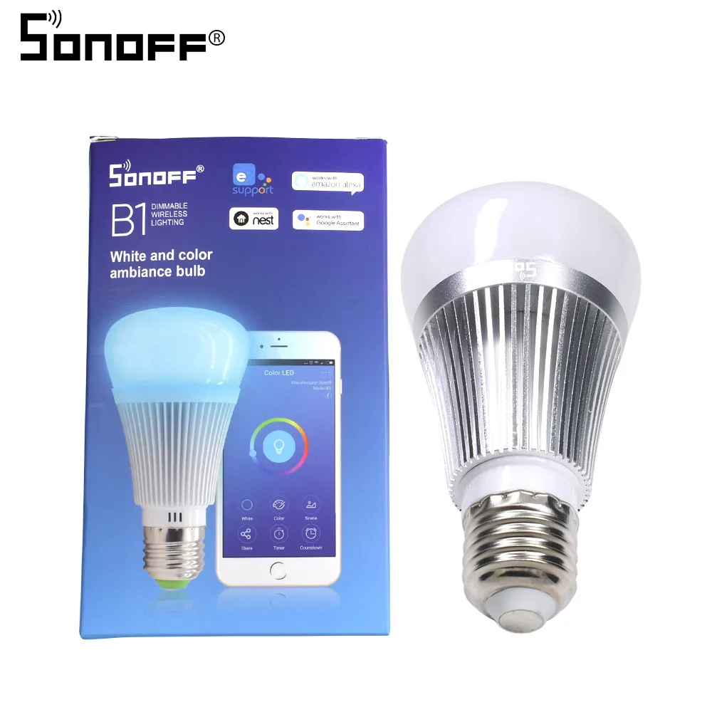 SONOFF B1 e27 Led Wifi Light Bulb Smart Dimmer Switch RGB Color Changing Controller Wireless Remote Google Home Voice Control |