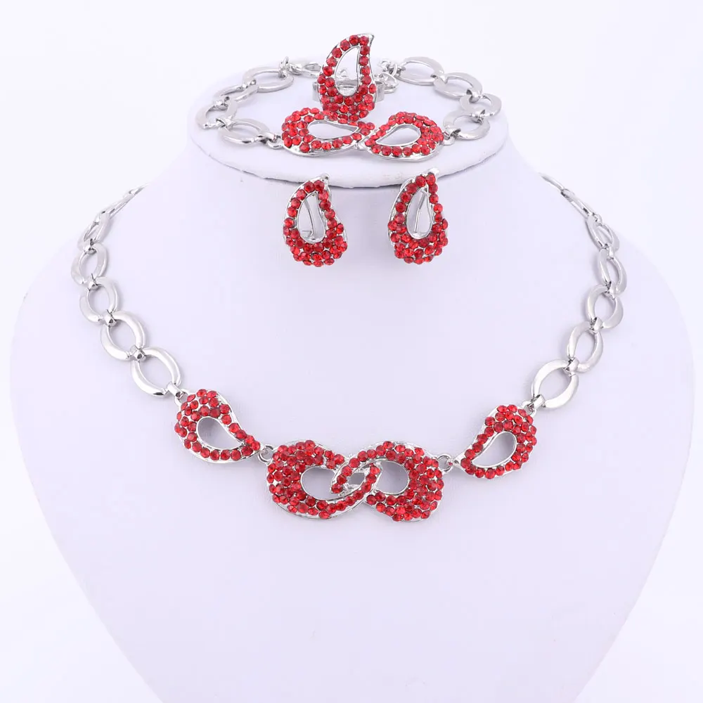 3 цвета свадебные Кристальные посеребренные ожерелья/серьги/браслет/кольца