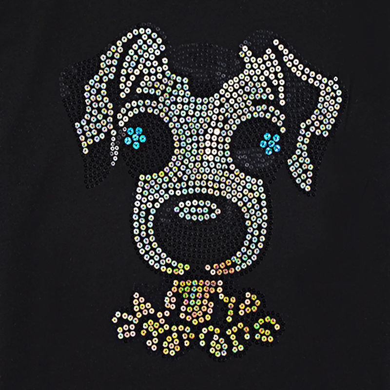 IZEVUS New T-Shirt Women Beading Cartoon Dogs Short Sleeve Summer Top Shoulder T Shirt Tops Tee Shirts Lovely Femme | Женская одежда