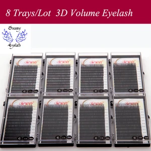 8 лотковlot мягкий и прочный наращивания ресниц 100% ручной работы 3D объем ресниц Натуральный Черный Индивидуальный Корея шелк норки ресницы