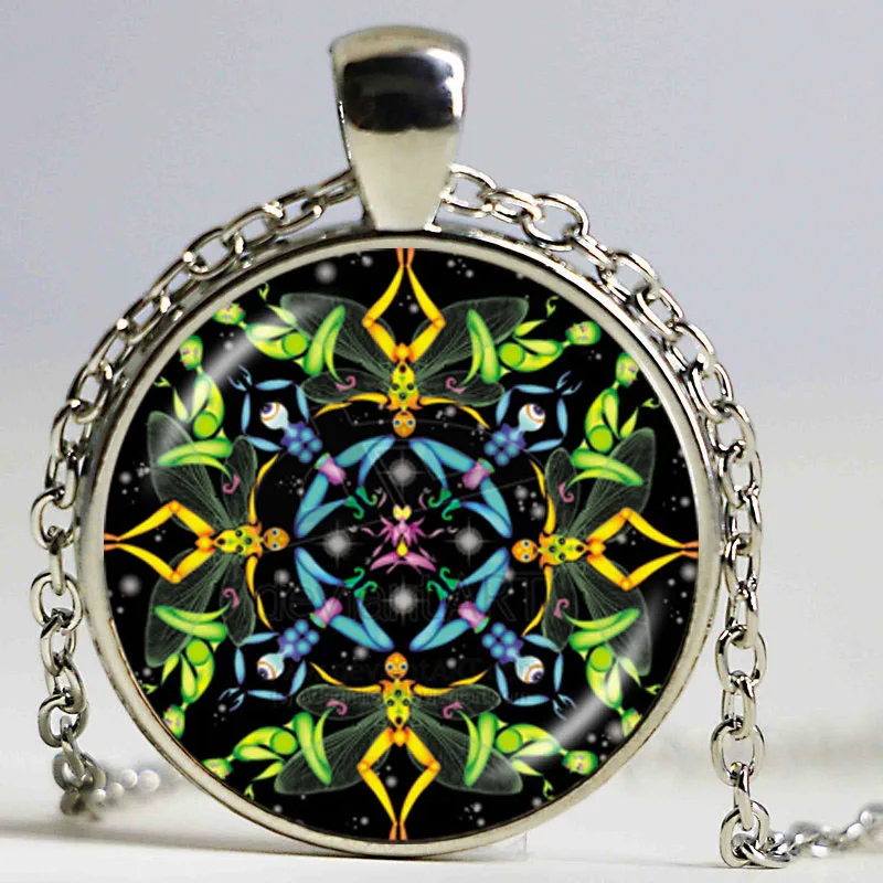 Ожерелье &quotцветок жизни&quot с изображением зеленых листьев и Мандала серебро