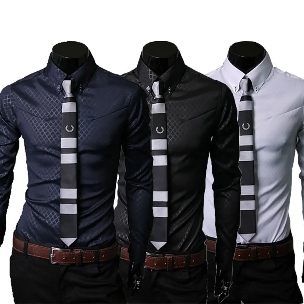 Рубашка мужская с длинным рукавом модная сорочка на пуговицах Топ Slim Fit стильная