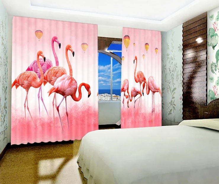 Цифровая печать затемненные занавески 3d фото шторы розовые Фламинго голубое