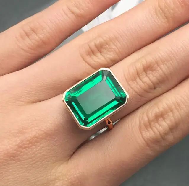 14K yellow gold AAA 3ct Твердое 14K желтое золото, Муассанит, зеленый цвет, изумруд, кольцо для помолвки, ювелирное изделие для женщин - Цвет камня: 14K yellow gold