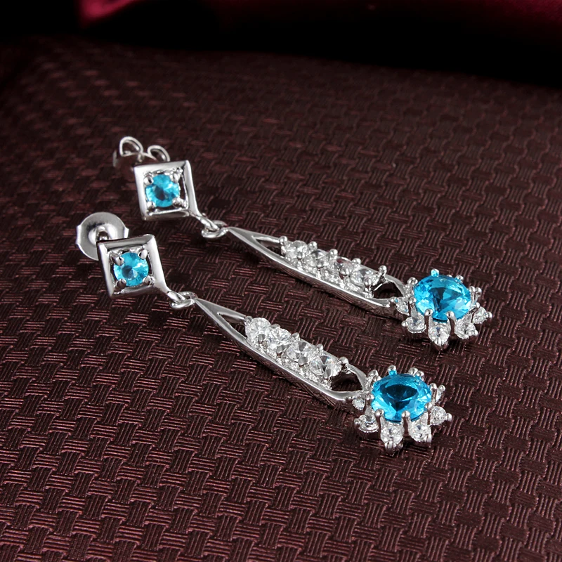 Elegant Long Earring For Wedding Party Top Quality AAA Blue Cubic Zirconia Chandelier Earrings Women | Dangle