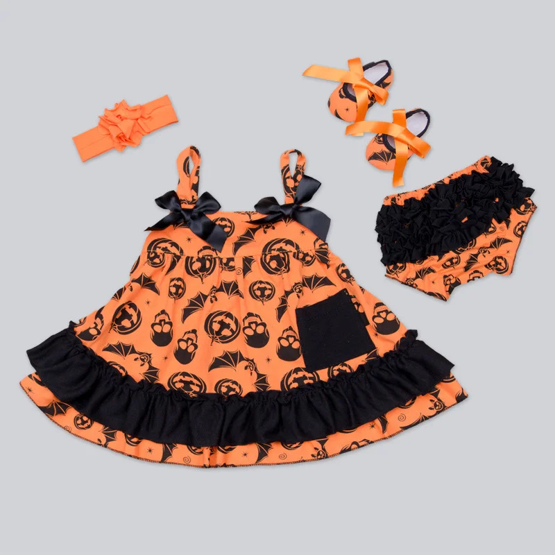 Halloween party Платья для новорожденных девочек милое весенне-летнее платье с бантом для маленьких девочек, хлопковые комплекты с цветочным принтом без рукавов для маленьких девочек - Цвет: Halloween party