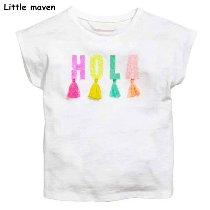 Little Maven/детей летняя детская одежда для девочек с коротким рукавом Футболка Письмо аппликация хлопковая брендовая футболка Топы 51001