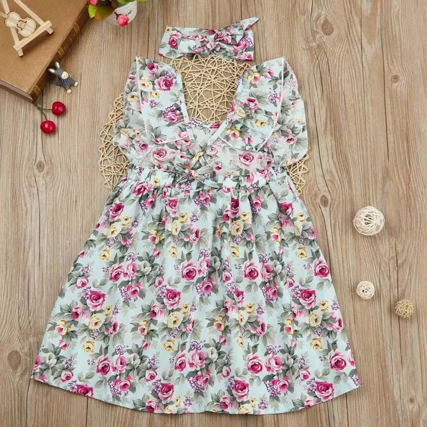 2018 милый детский комплект для маленьких девочек платье с цветочным принтом и