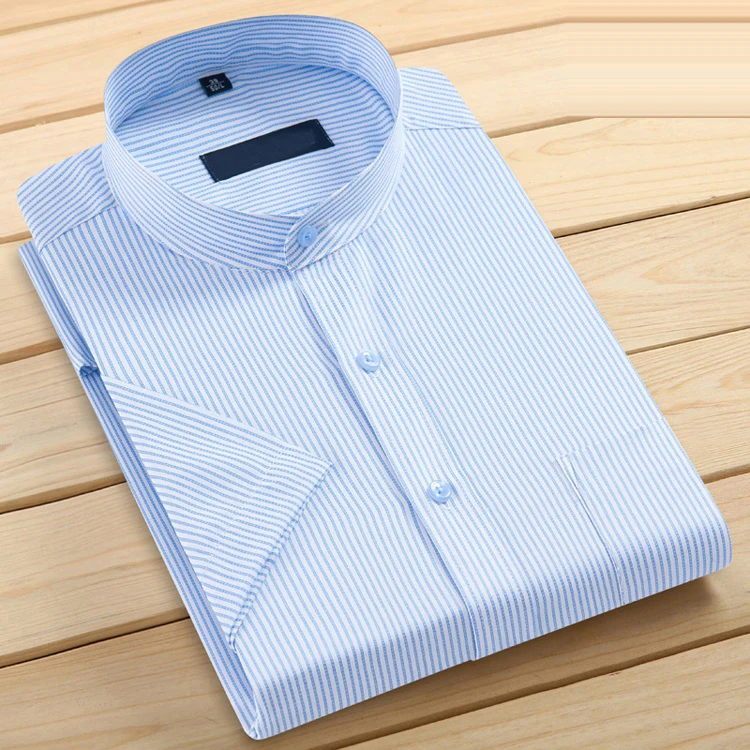 Летние большие размеры 7XL 8XL рубашки с коротким рукавом 9XL 10XL мужские 12XL 14XL рубашки с воротником-стойкой в синюю полоску 11XL 13XL
