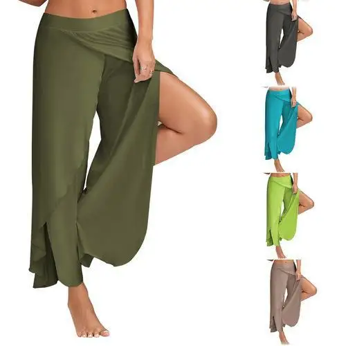 Women Ladies Summer Style Wide Leg Split Loose Plus Size Full Length Lightweight Pants Trousers Skirts | Женская одежда