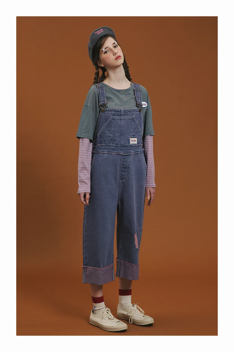 Новинка весны 2017 модные женские комбинезоны длинные джинсовые широкие брюки