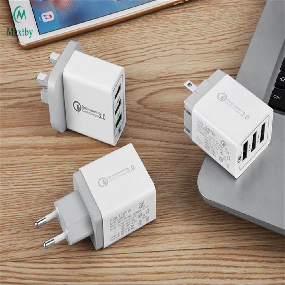 QC3.0 18 Вт 3 USB быстрая зарядка 5V3A UK EU US вилка Быстрая для Iphone Samsung Huawei Xiaomi Mi Ipad Vivo Oppo