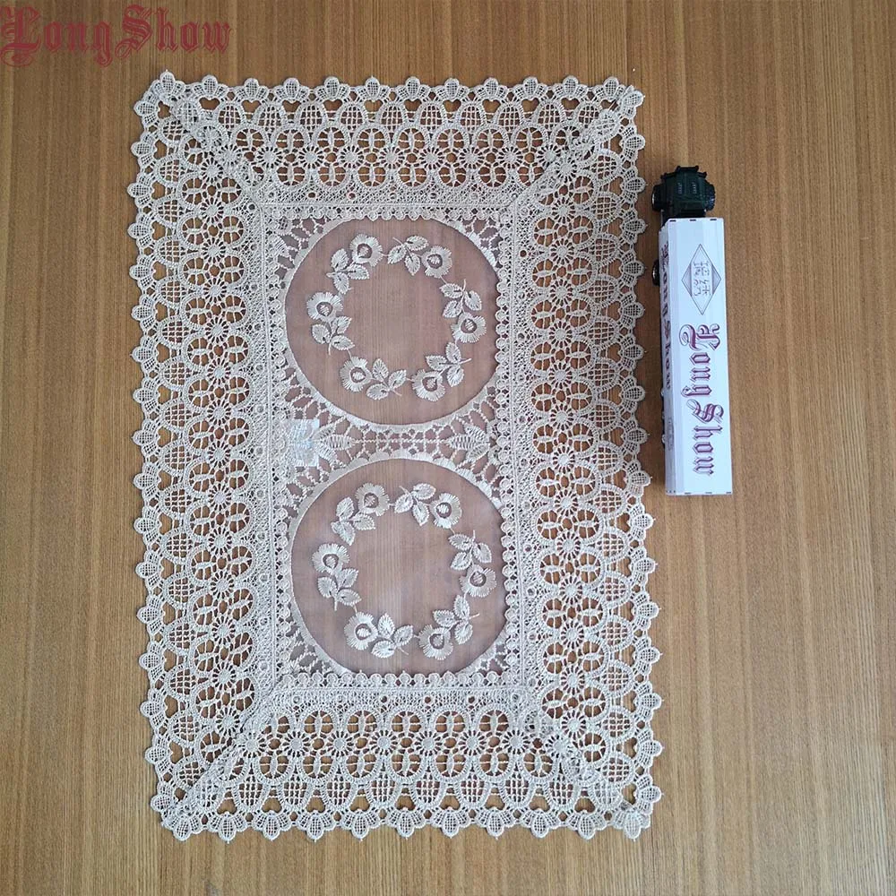 

1 Lot 2pcs 30x45cm Embroidered Round Flower Light Coffee Pure Organza Lace Dining Placemats