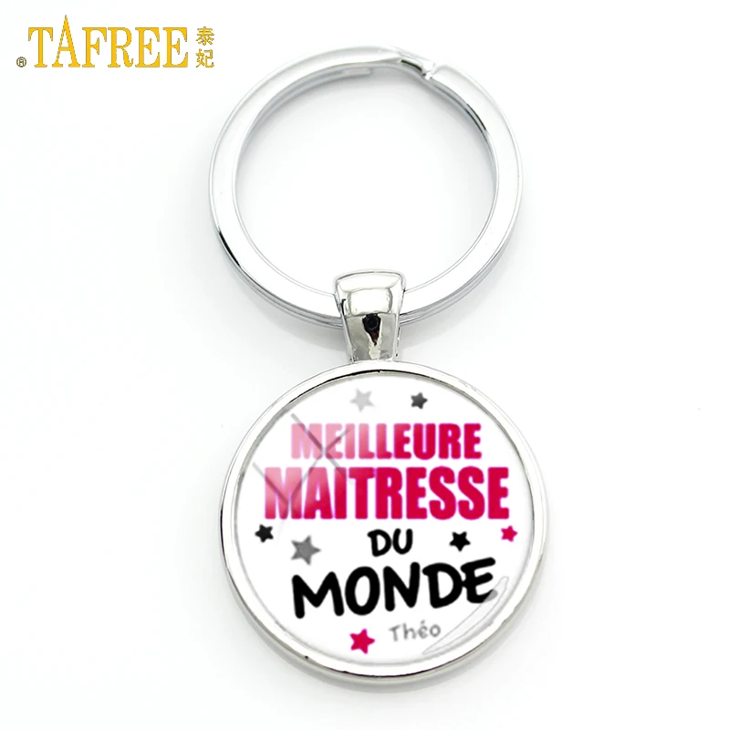 TAFREE Super Maitresse брелок для ключей meilleure maitresse du monde стеклянный купол merci брелок держатель для ключей для учителя Ювелирные изделия Подарки H108