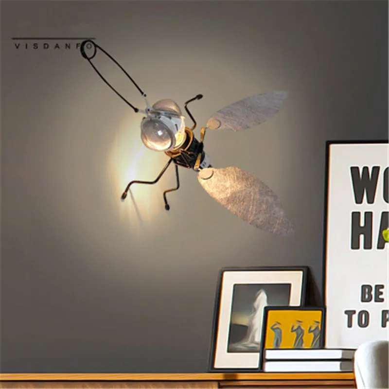 Nordic Style Art Flies Design Wall Lights Creative Bedside Room Bar Loft Retro Light Study Bedroom Decorative Lamp | Лампы и освещение