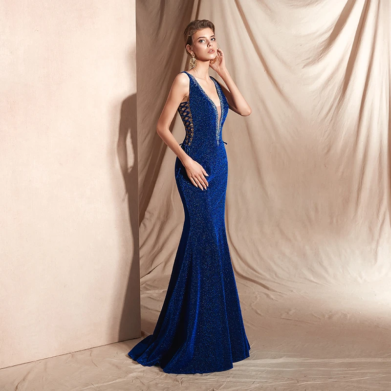 Женское вечернее платье с глубоким v-образным вырезом Forevergracedress темно-синее