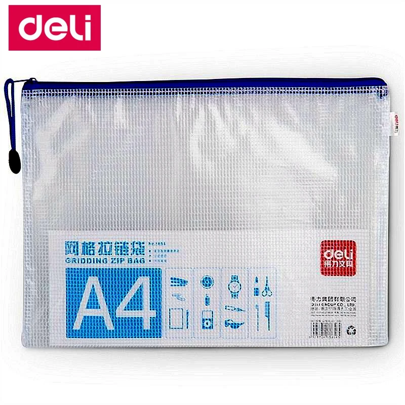 10PCS/LOT Deli 5654 A4 Gridding zip bag 240x330mm File pocket folder documents mixed color wholesale | Канцтовары для офиса и