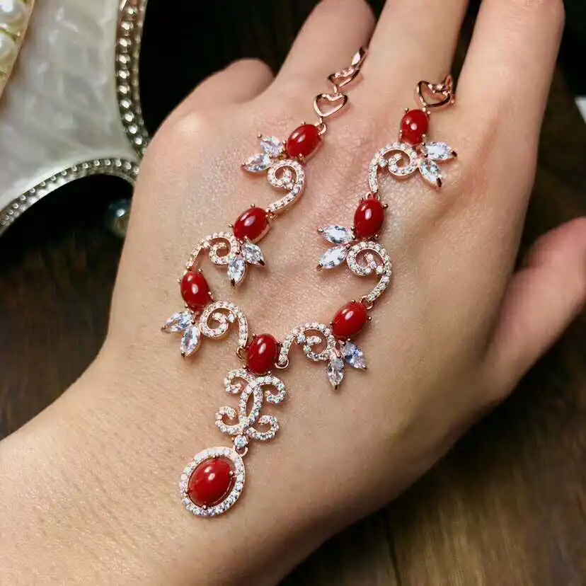 Fidelity natural 6*8mm red coral pendant Necklaces s925 sterling silver noble fine jewelry for women gemstone | Украшения и