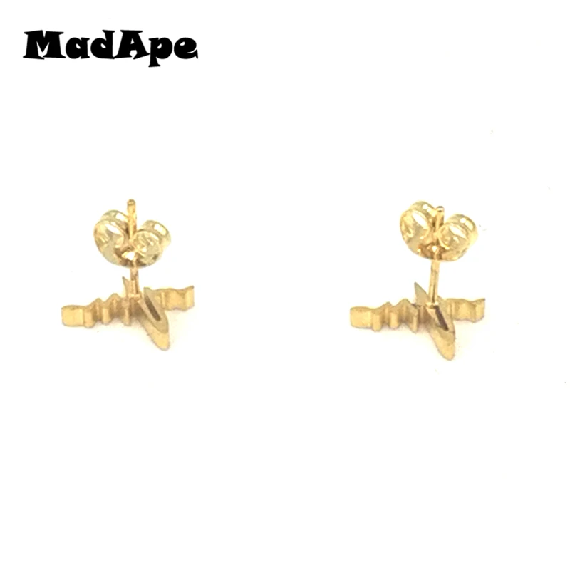 Женские серьги-гвоздики MadApe из нержавеющей стали 316L простые золотистые с ЭКГ