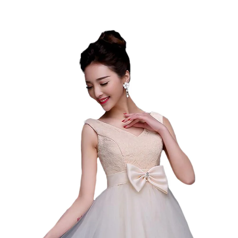 Женское короткое платье на одно плечо цвет Шампань модель BV04 2017|tulle bridesmaid