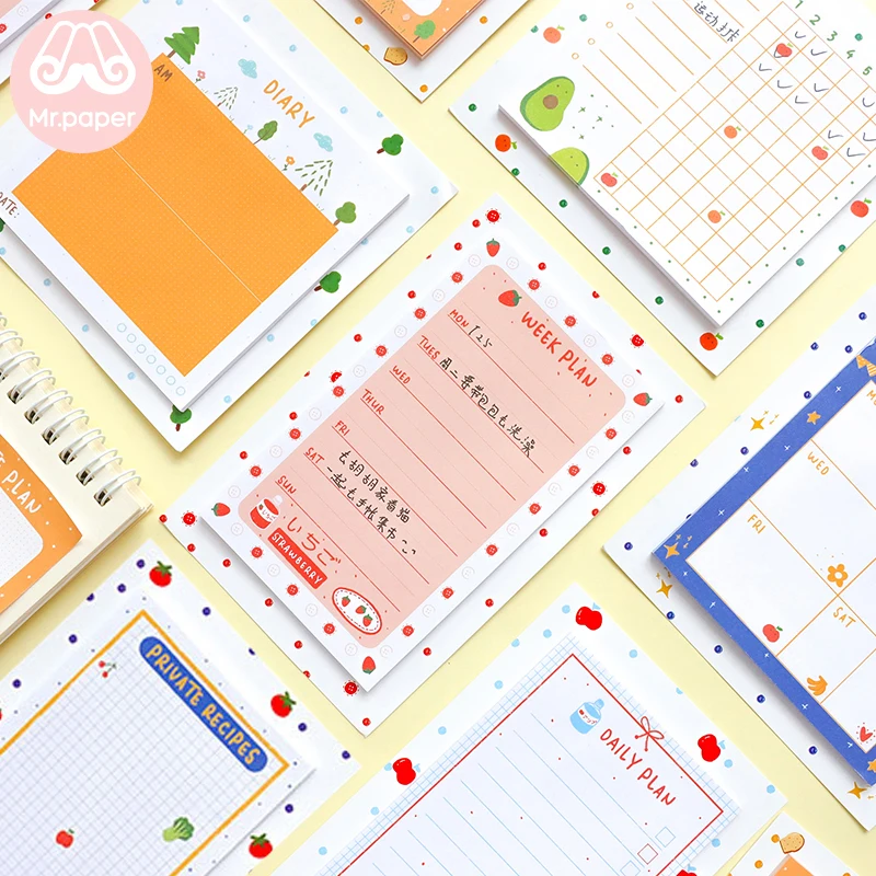 

Mr Paper 30pcs/lot 8 Designs Kawaii Fresh Fruits Fridge Star Planner Loose Leaf Notepad Writing Daily Points Down Cute Memo Pads
