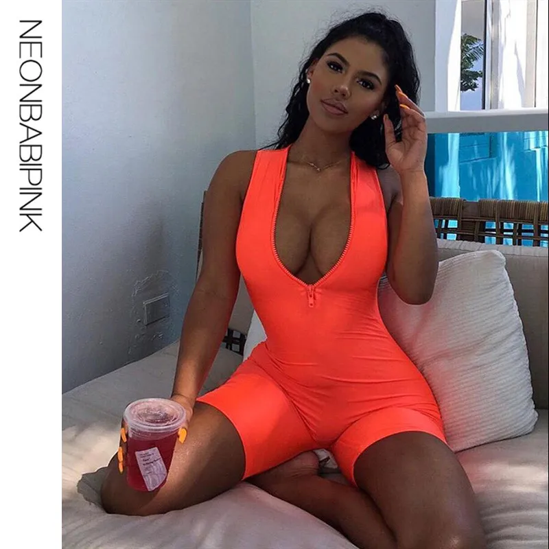 NEONBABIPINK неоновый зеленый оранжевый сексуальный комбинезон Для женщин s Bodycon