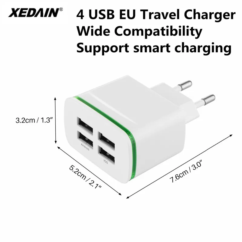 XEDAIN, 4 usb порта, зарядное устройство для телефона, 5 В, 4 а, зарядное устройство с европейской вилкой, дорожное настенное зарядное устройство, адаптер, светодиодный светильник, зарядка для мобильного планшета, Mp3