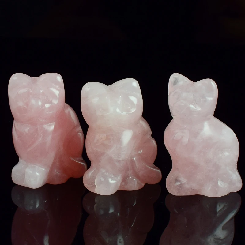 1 5 дюймов розовый кварц Lucky статуя кота полудрагоценных ремесло резной камень с