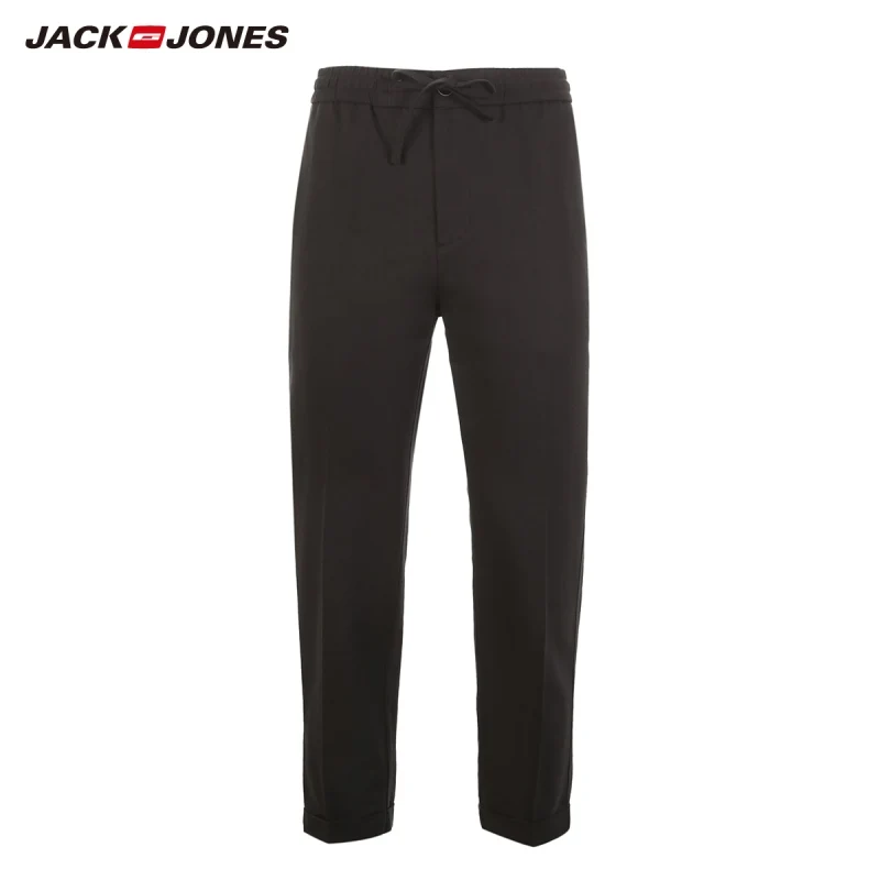 JackJones мужские зауженные льняные и хлопковые укороченные брюки повседневные брюки длиной до лодыжки мужская одежда 219114556 - Цвет: BLACK