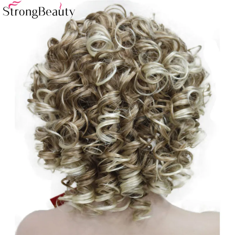StrongBeauty Короткие вьющиеся синтетические парики с повязкой на голову женские черные/красные/светлые/коричневые парики 3/4 половина парик для женщин