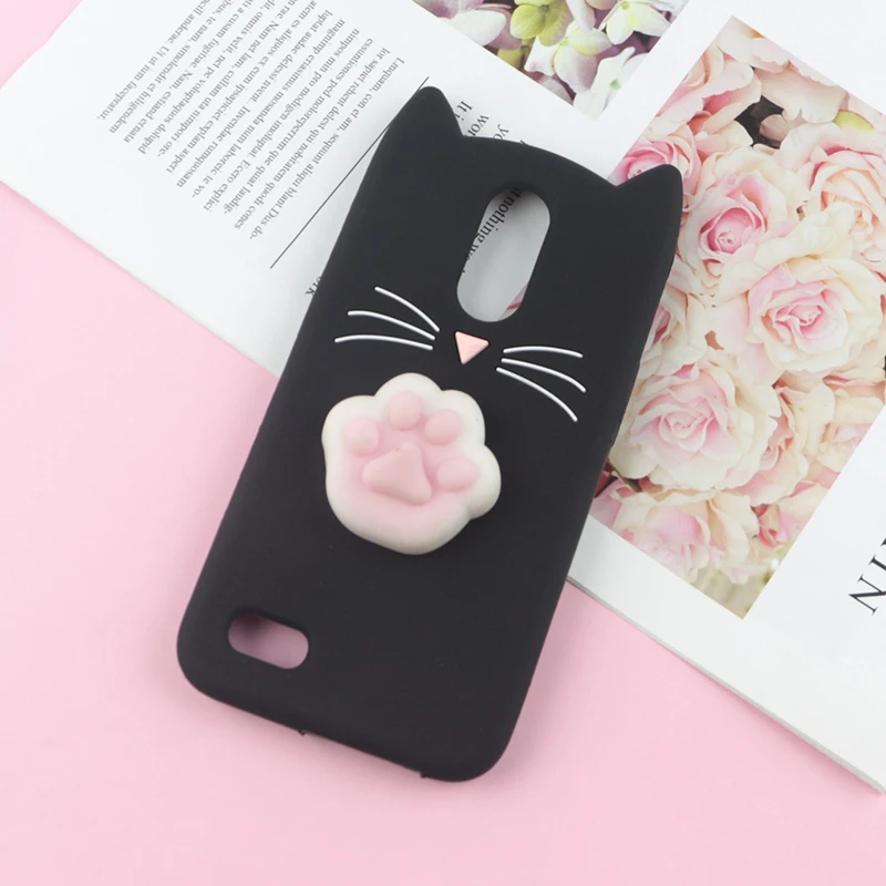 3D милый японский блестящий чехол с бородатым котом для LG Q6 Plus G6 G7 ThinQ K4 K8 K9 K10 Alpha K11 милые мягкие чехлы - Цвет: HuXu Black Foot