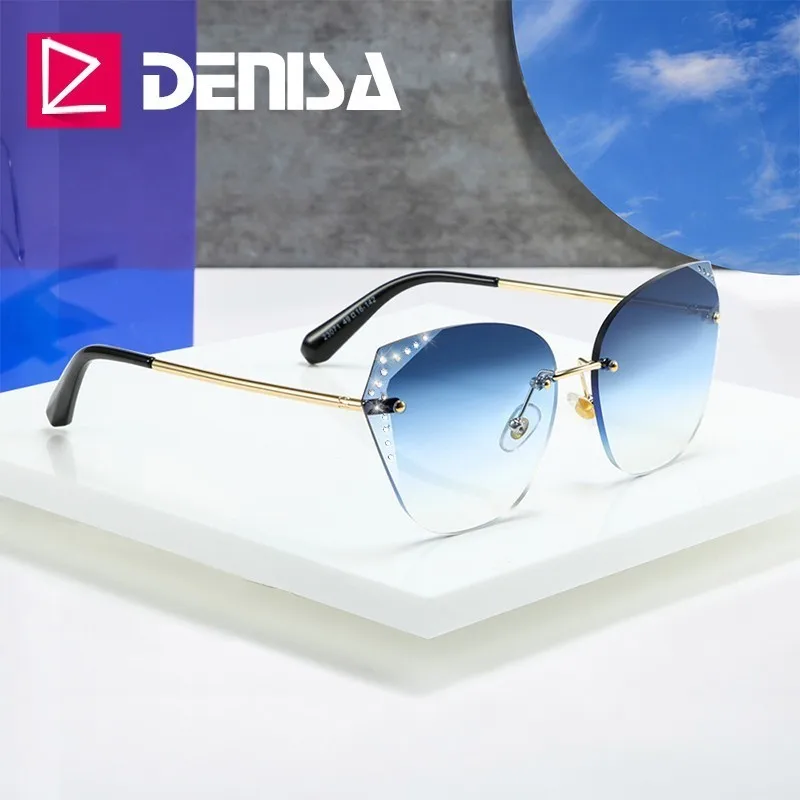 Женские солнцезащитные очки без оправы DENISA G23071 модель 2019 года кошачий глаз с
