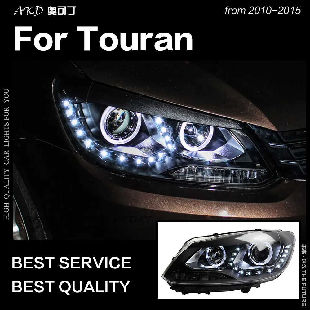 AKD автомобильный Стайлинг для VW Touran фары 2010- Touran светодиодный фонарь DRL Hid головной фонарь Ангел глаз биксеноновый луч аксессуары