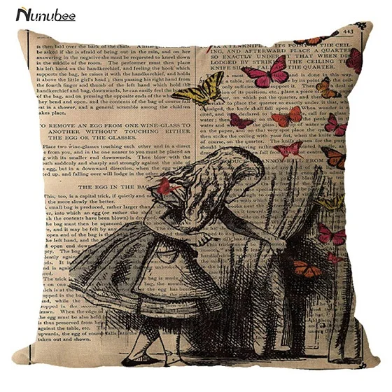 Винтаж Алисы Приключения в стране чудес декоративные Подушки Чехол 45x45 см хлопок