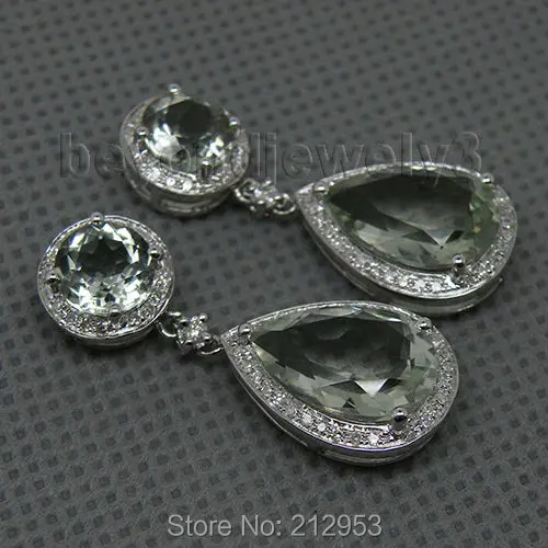 Женские винтажные сережки с аметистом из белого золота 14 к зеленым ювелирные