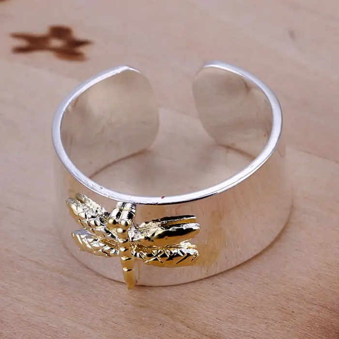 Кольцо с посеребренным покрытием модное кольцо со стрекозой SMTR011 | Украшения и