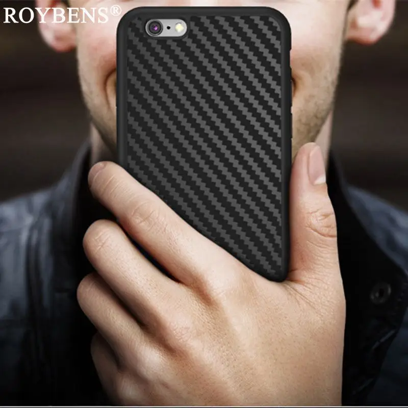 Roybens черный силиконовый мягкий чехол для iPhone 7 Plus 6 S 5 5S SE из углеродного волокна