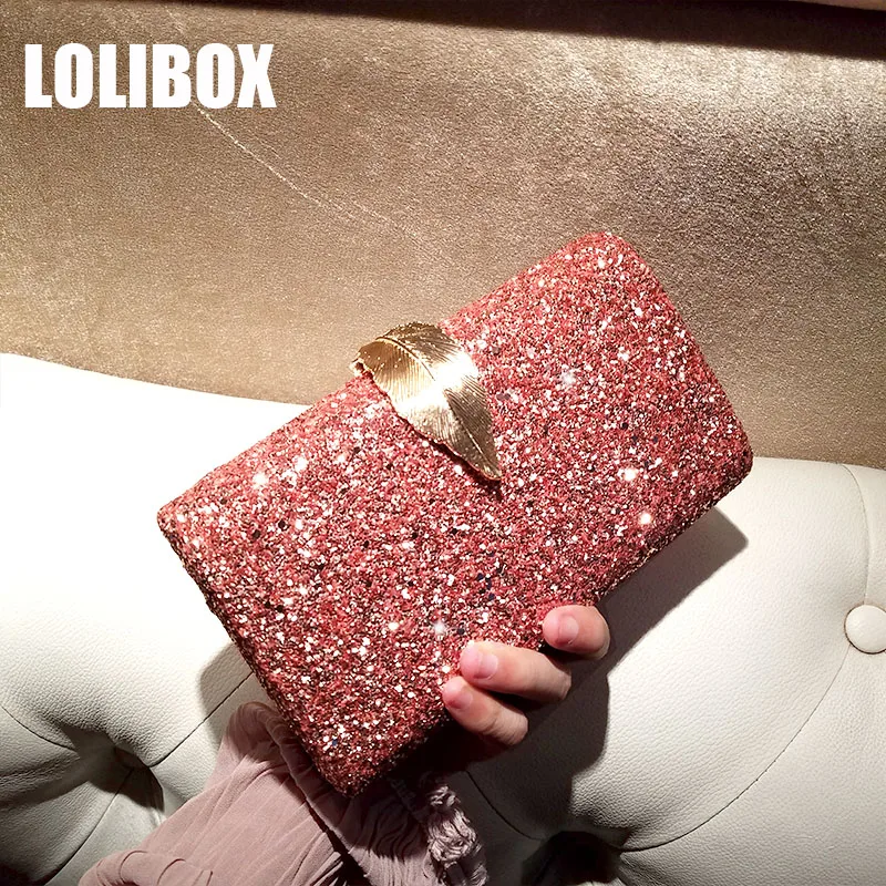 LOLIBOX женские клатчи розовые Блестящие Блестки металлический лист сплав клатч