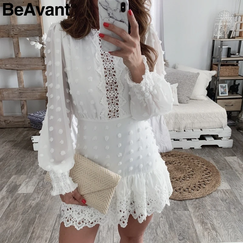 BeAvant сексуальный белое шифоновое платье с длинными рукавами и кружевными