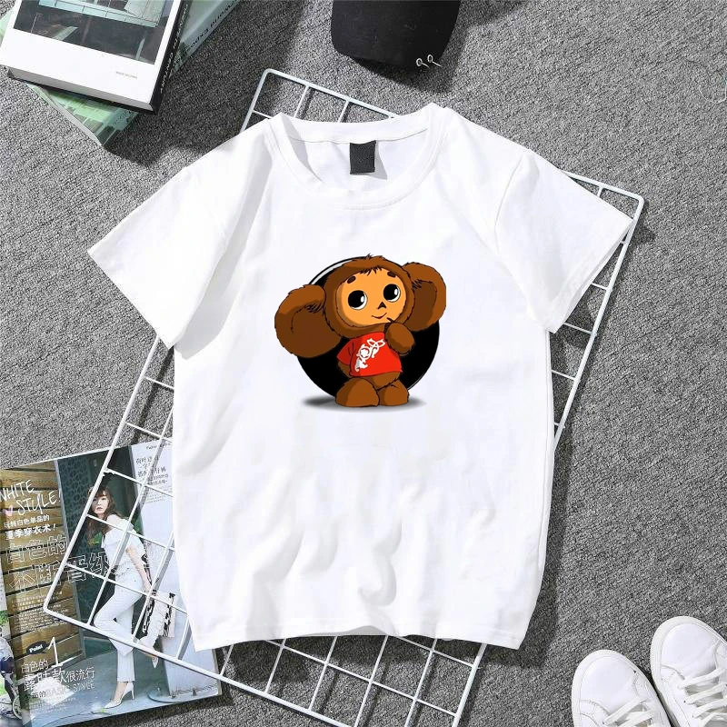 Футболка CHEBURASHKA Женская Классическая милый топ из 100% хлопка трендовая белая