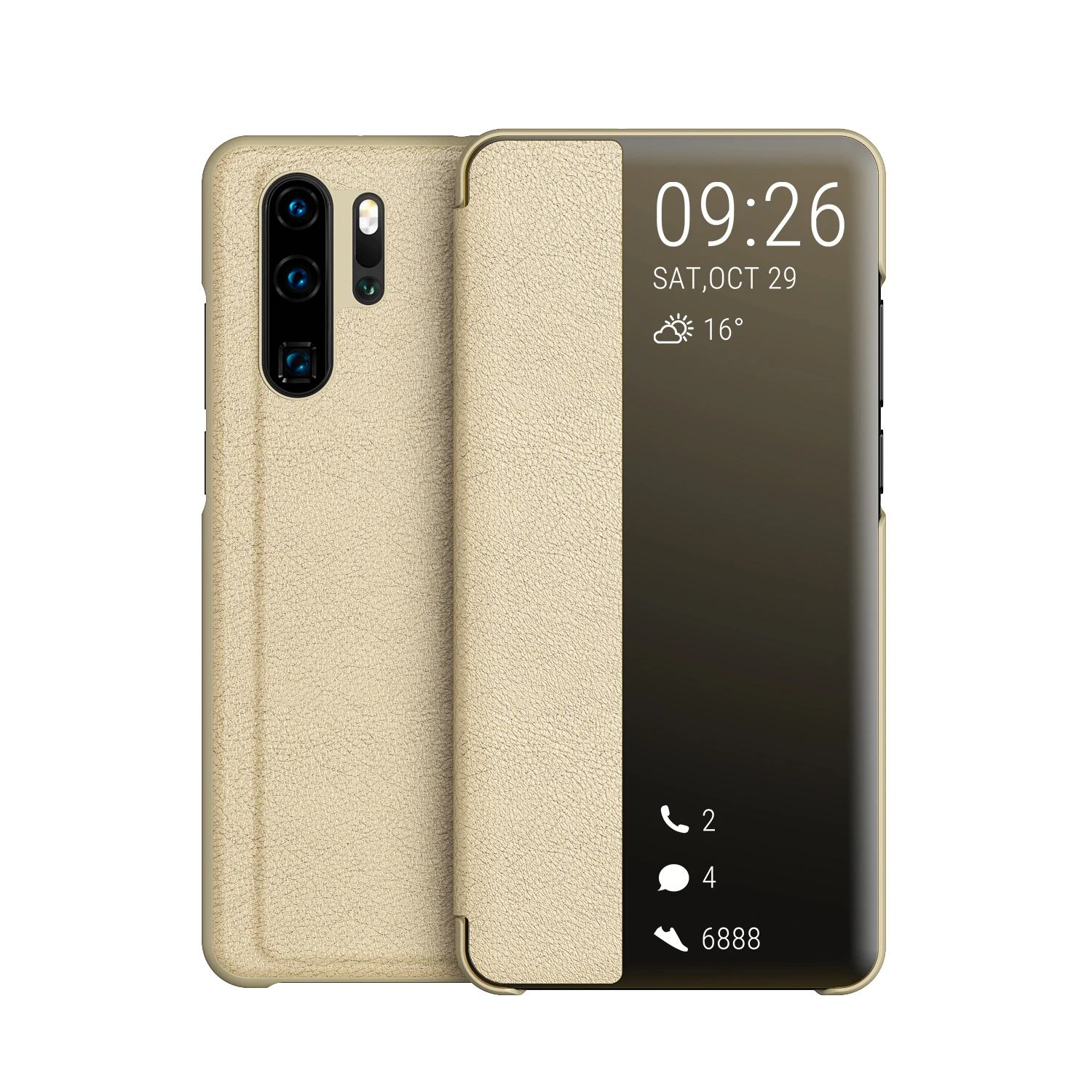 Huawei P30 Pro Чехол зеркало Smart View Услуга сна Кожаный чехол защиты флип чехол для huawei P30 Flip Full чехол для телефона - Цвет: gold