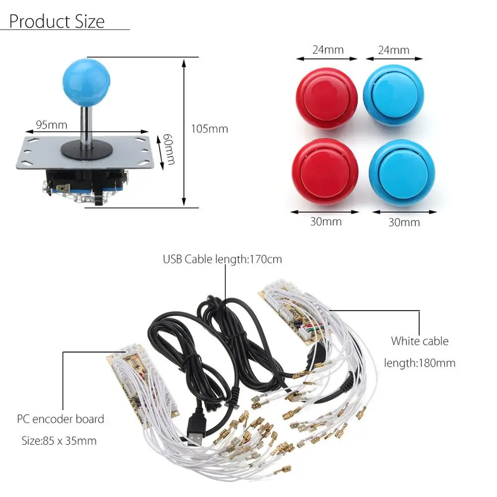 Аркадный джойстик DIY LED USB codificador + ДЖОЙСТИК brillo pulsadores кабели para juego Arcade MAME raspberry Pi AC -