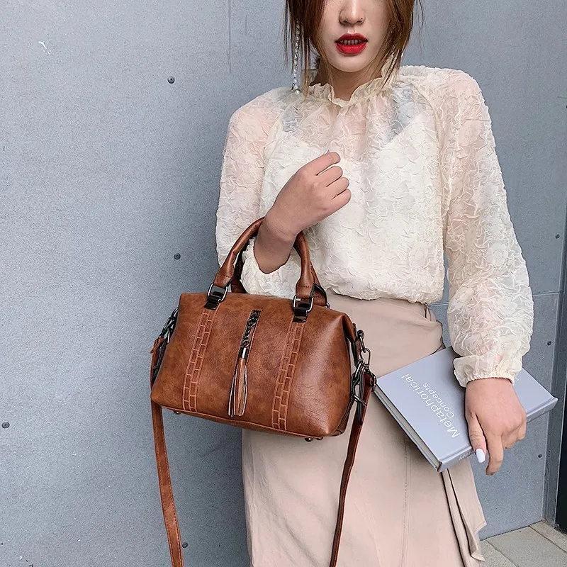 2019 женские винтажные кожаные сумочки высококачественные сумки с кисточками для