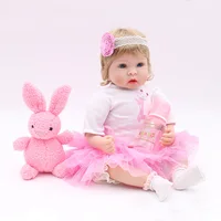 22" reborn Baby Dolls girls Soft silicone reborn dolls with pink rabbit plush  real born dolls realista bebes reborn meninia