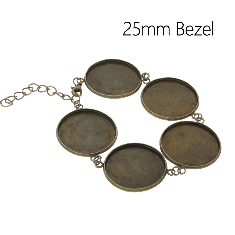 

2015 Antique bronze metal bracelet blanks with 5pcs 25mm pad fit glass cabochon, bracelet base tray with lobster clasp-C3715