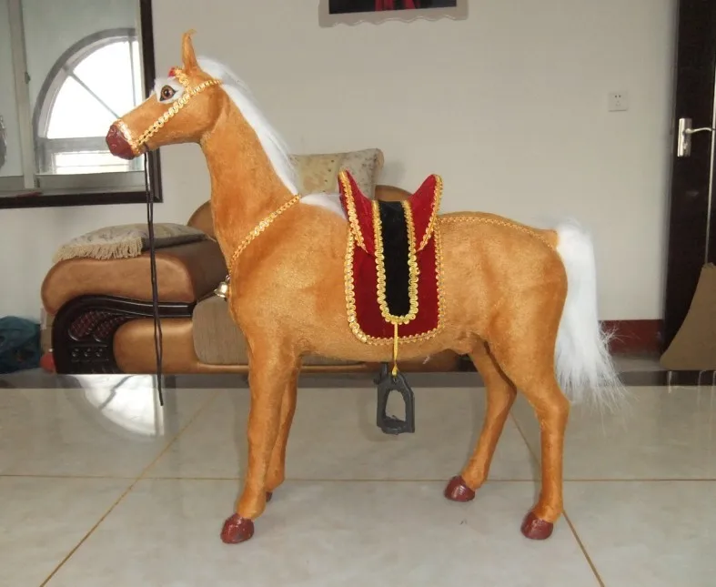 big simulaiton horse toy polyethylene&ampfur new yellow-brown doll gift about 45x46cm 1976 | Игрушки и хобби