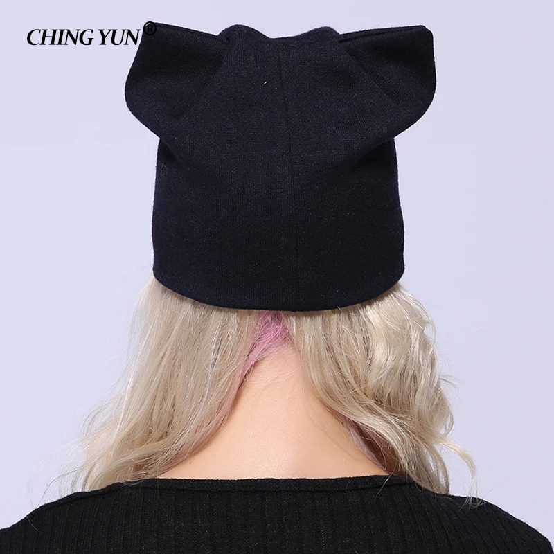 Зимние вязаные шапки Skullies теплые для женщин кашемировая вязаная шапка Женская