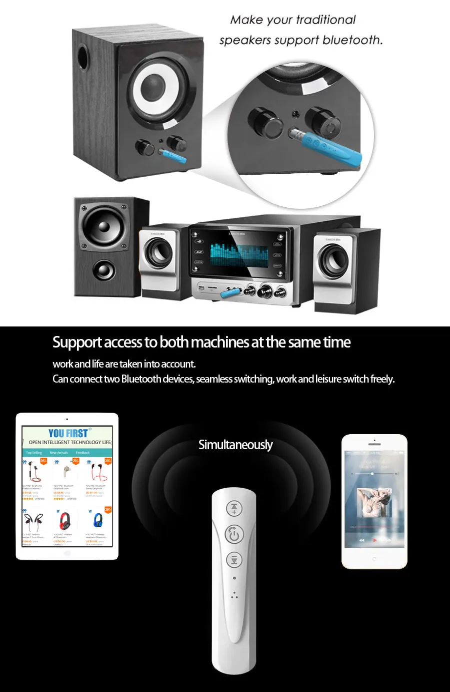 Вы сначала bluetooth-адаптер для наушников AUX Receptor USB автомобильный Bluetooth аудио приемник Handsfree 3,5 мм с микрофоном