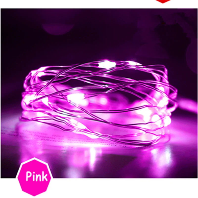 Pink Фея 1 м 3 м на батарейках светодиодный медный провод гирлянды для свадьбы Рождество гирлянда фестиваль вечерние украшения дома лампа - Цвет: Pink