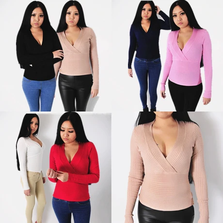 Пикантные Женские Вязаные Пуловеры и свитера с глубоким v-образным вырезом